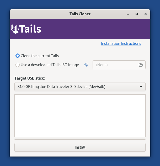 Tails Cloner : 'Cloner le Tails utilisé actuellement'