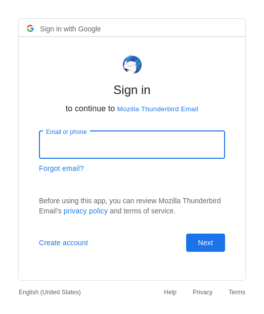 Gmail: inicieu la sessió per continuar
al Mozilla Thunderbird